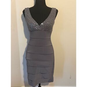B Darlin Gray Sequin Bodice Midi Dress